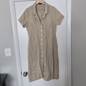 Quince 100% Linen Tan Short Sleeve Dress Size Large